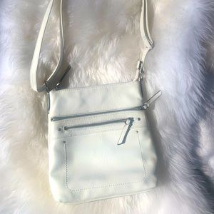 International Concepts white shoulder bag with zippers and adjustable strap